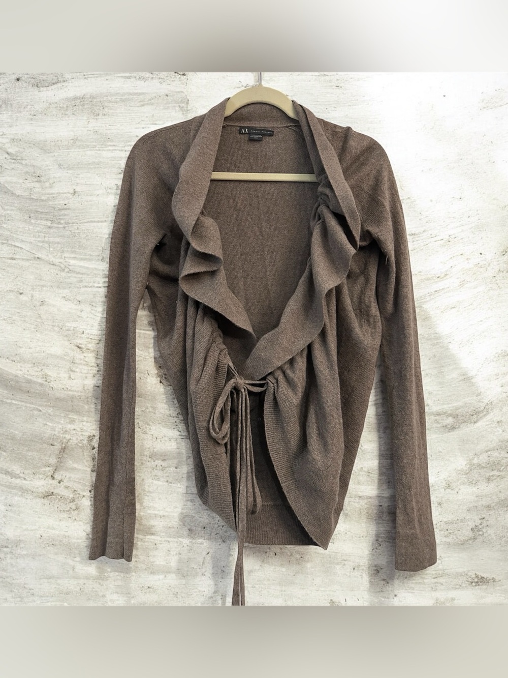 Armani Exchange Taupe Ruffle Tie-Front Cardigan Sweater Medium